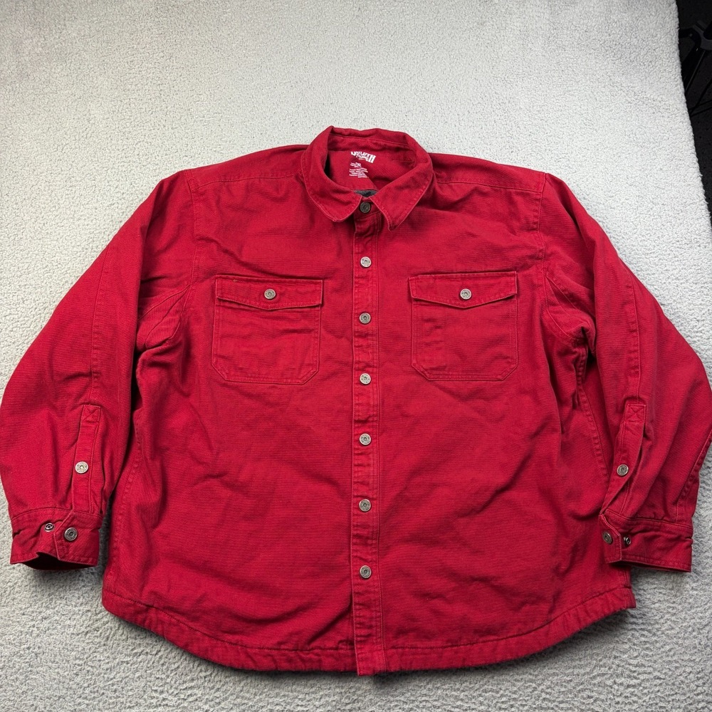 Duluth Hanger Bender Fire Hose Shirt Jac Men's 2XL Snap Lined Shacket Red